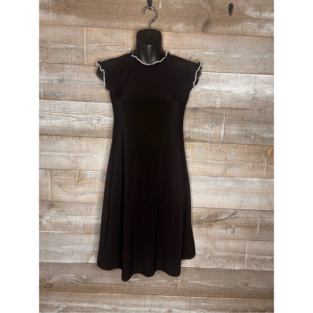 Nicole Miller XS Black Ruffle-Trim Swing Dress midi office dress career wear